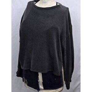 Free People We The Free Ready For This T XS Charcoal Oversized Blouson Boat Neck